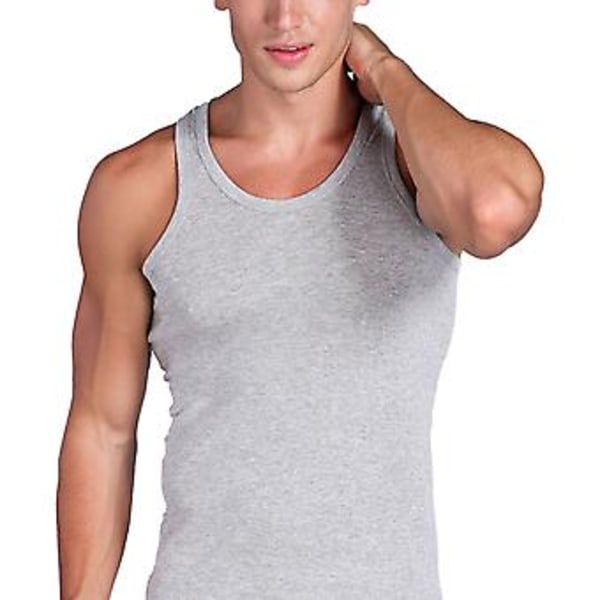 Ärmlös Tank Top för Män Rund Hals Slimmad Passform Mjuk Bomull Casual Sportväst för Löpning (LGrey) Grey L