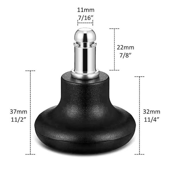 5 stk (svarte) Bell Glide-erstatningshjul for kontorstol
