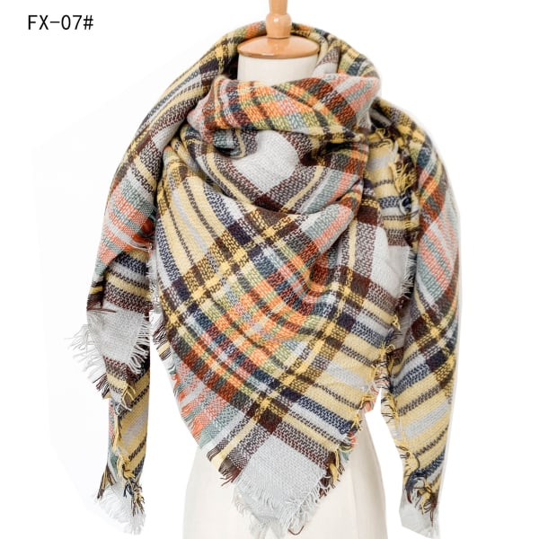 Off-Gray Grid Tørklæde Kvinders Imitation Cashmere Varm Efterår Vinter