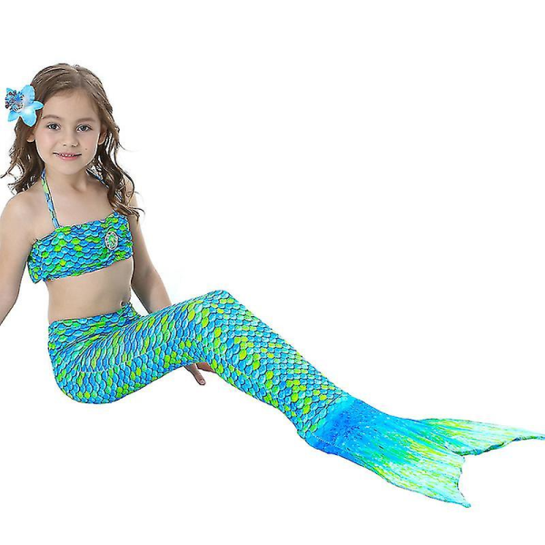 Barn Flickor Mermaid Tail Bikiniset Set Baddräkt Simdräkt -allin.8-9 år.Grön