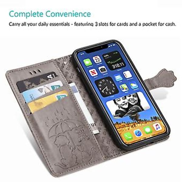 Sødt Kat og Hund Præget Etui til iPhone 12 / 12 Pro Grey