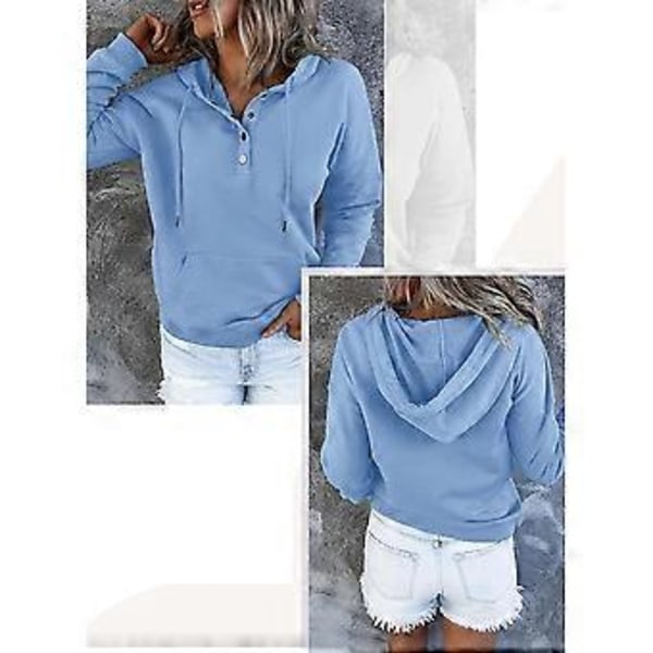 Dame Knap Front Hættetrøje Pullover Langærmet Efterår Vinter Sweatshirt Top SweaterM( style1910)