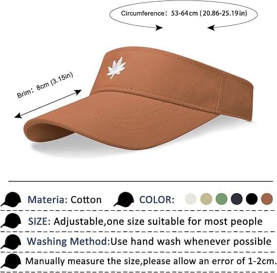 Solhatt for kvinner - Unisex Visir Caps, Lønnblad Brodert Justerbar