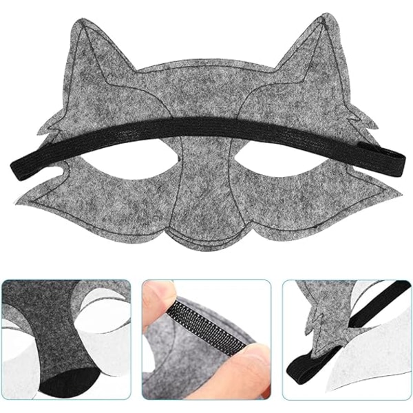 3 Pak Ulvemasker, Filt Halvmaske Sort Ulv Dyremaske Ha