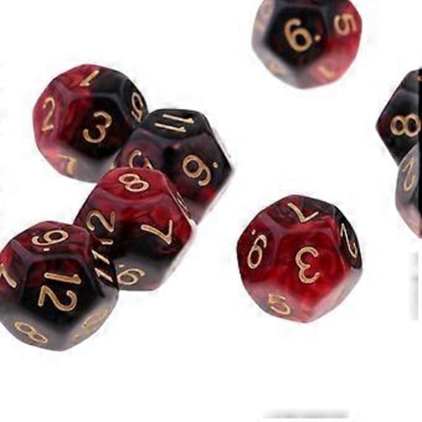 Pöytäpeli 10kpl / setti Nopat D12 D&D Gem 18mm (Punainen+Musta) Red+Black