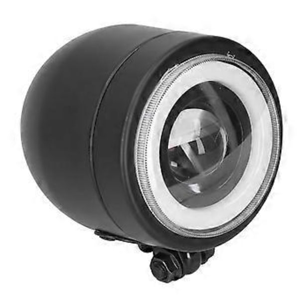 LED-ajovalo, vintage, pyöreä, enkelisilmällä, etulamppu, sopii moottoripyörille, cruisereille, choppereille, bobberille ja cafe racerille (valkoinen keltainen valo)