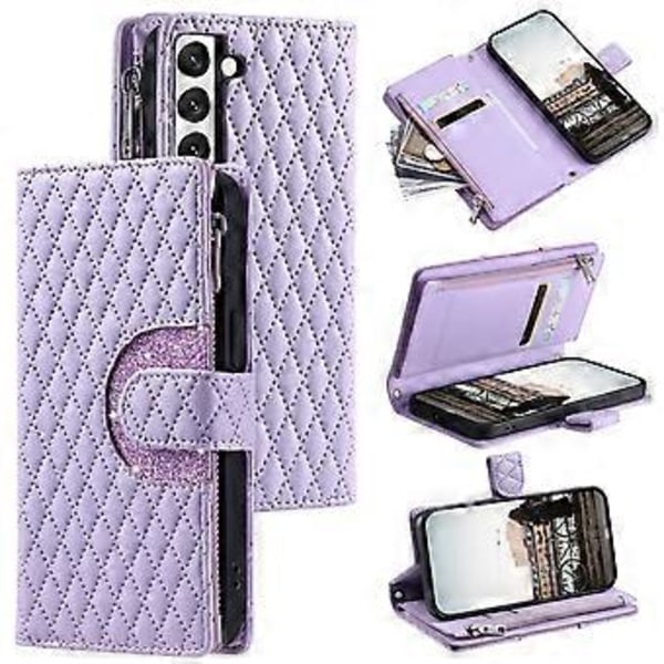 Style 012 til Samsung Galaxy S22 5G Taske Håndtaske Lynlåslomme Glitter Læder Telefon Cover Style B