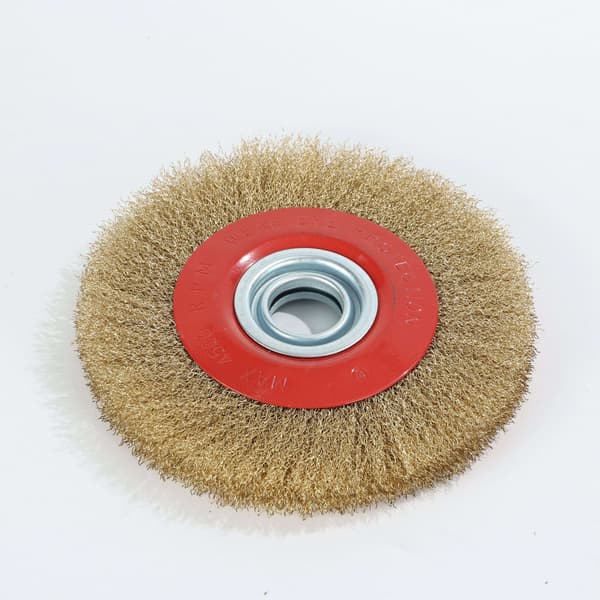 Rund børste med bølget messingbelagt ståltråd, diameter 100mm [bor