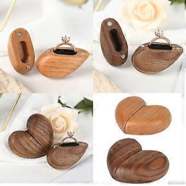 Sofistikerad Hjärta Vändbara Ringar Box Elegant Hjärta Form Förlovningsringar Box För Par Som Söker Elegans Och Stil black walnut