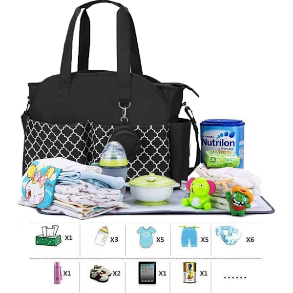 （Svart）Baby Nappy Changing Bag Tote Blöja Väska Ryggsäck med Shou