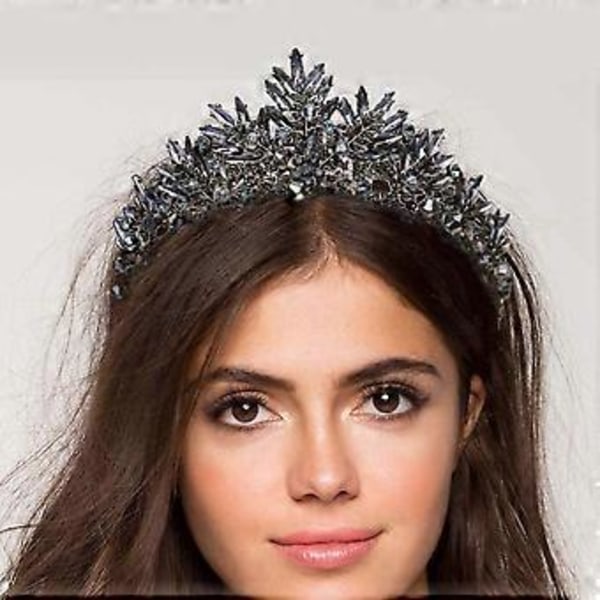 1 stk. Sort Krone Tiara Barok Dronning Krone Sort Bryllupstiara til Kvinder Halloweenfest