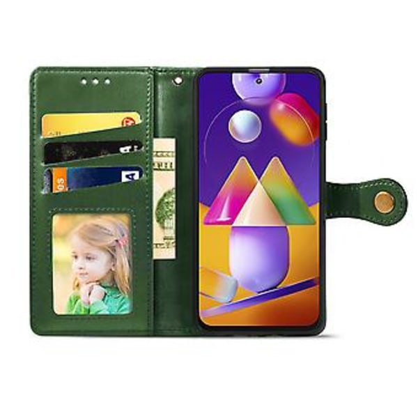 Solid Färgläderfodral För Samsung Galaxy M31s Green