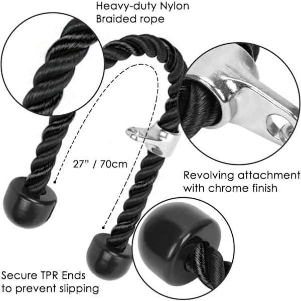 Tricep-köysi musta nylon Kuntoilu veto tupla veto koulutus triceps
