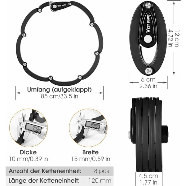 Foldbar Cykel Lås, 4-cifret Kombinationslås, Sikkerhedsniveau