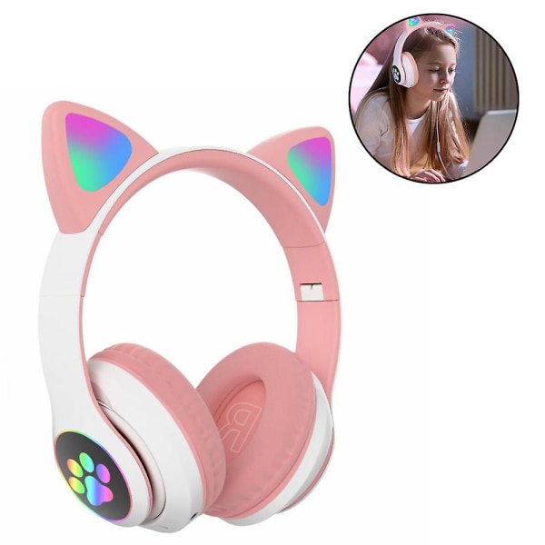 Headphones Cat Ear Wireless Headphones, Led Light Up Bluetooth He