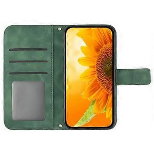 Oppo A58 4G lompakkokotelo, auringonkukkakuvio, jalustallinen nahkakotelo ja ranneke Style A