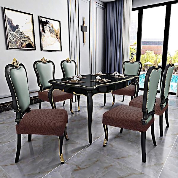 4PCS Jacquard-präglade stretchiga stolsöverdrag avtagbara tvättbara f