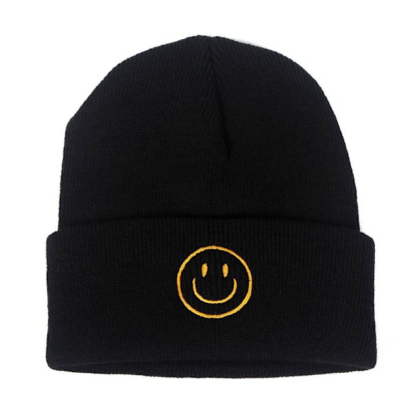 Herre Sort Hue, Smilende Ansigt Broderet Akryl Blød Vinter Ha