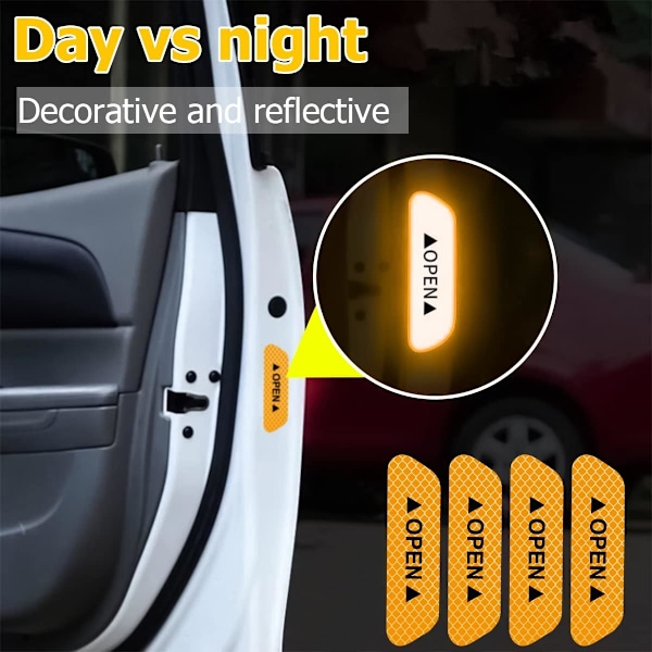 Døråbningsadvarsel Reflekterende Sticker 4-pak, Natlig Sikkerhedstips, Bildele og Tilbehør, til Biler, Lastbiler, SUV'er (Gul)