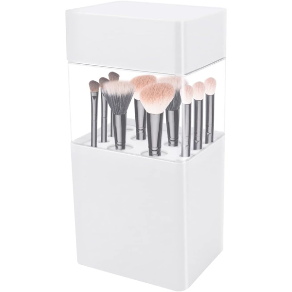 Hvid-pink anti-cover makeup børste, transparent støvtæt make