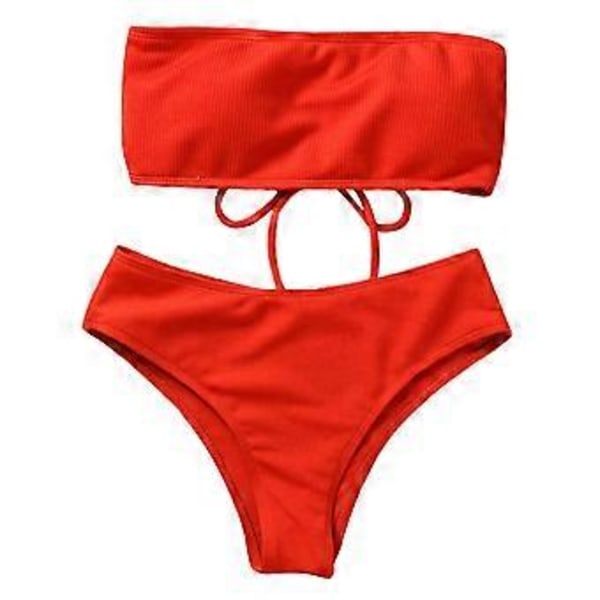 Bikiniset för damer, sommar, tvådelade baddräkter, hög midja, axelbandslösa crop tops, baddräkt, avslappnade strandbadkläder, presenter, röd XL Red XL