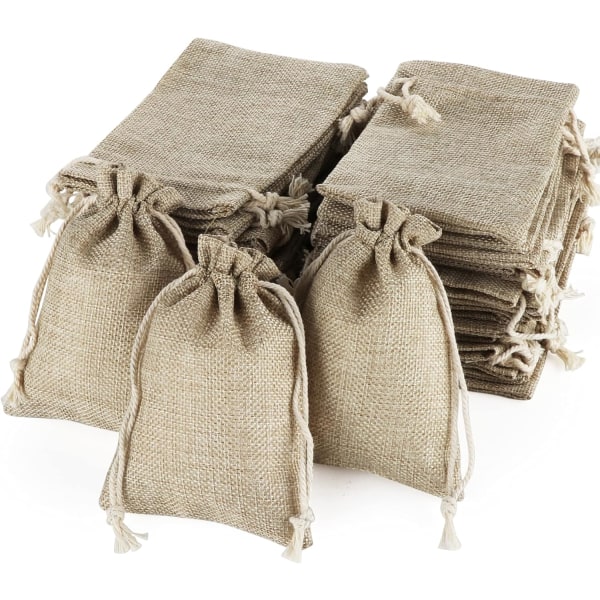 7*9cm 50pcs Hemp Linen Bags Pouches, Burlap Bags with Drawstring,