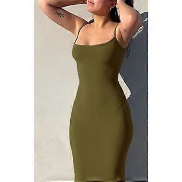 Dame Lounge Spaghetti Stropp Maxi Kjole Elegant Ensfarget Ermeløs Bodycon Kjole for Strandfest