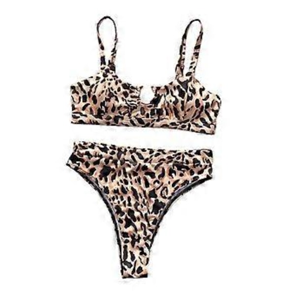 Bikini Set Axelbandslinne Högmidjade Brasilianska Badkläder Strand Resa Baddräkt Tankini (Leopard L) Leopard L