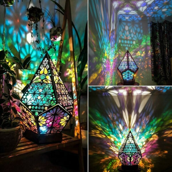 Romantisk stjärna golvljus kreativa trä färgglada 3d-projektion