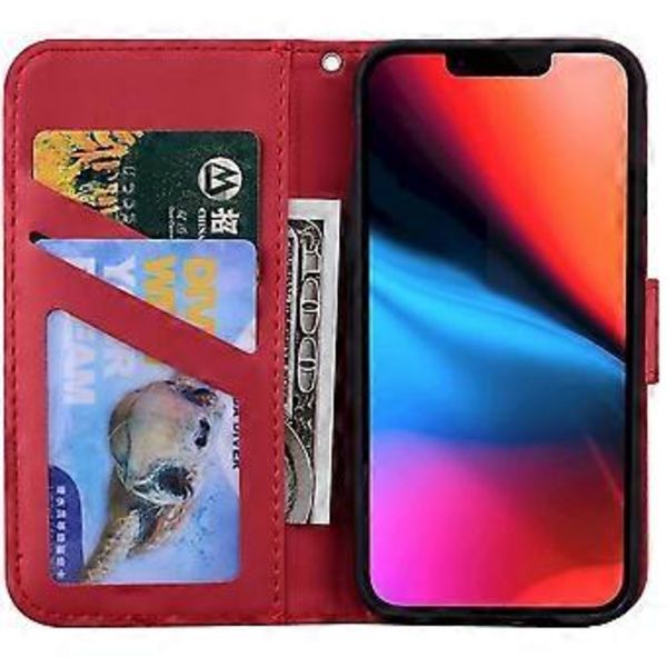 JUSCH Fodral Kompatibelt för iPhone 13 Fodral Plånbok Slim Kreditkortshållare Målad Katt Skydd Kickstand Skyddande Hållbart PU Läder Flip Folio Fodral för