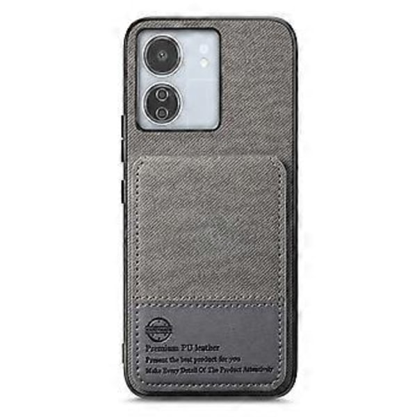 Skal för Xiaomi Redmi 13C 4G Tygtextur Läder+PC+TPU RFID-blockerande Mobilskal med Korthållare Grey