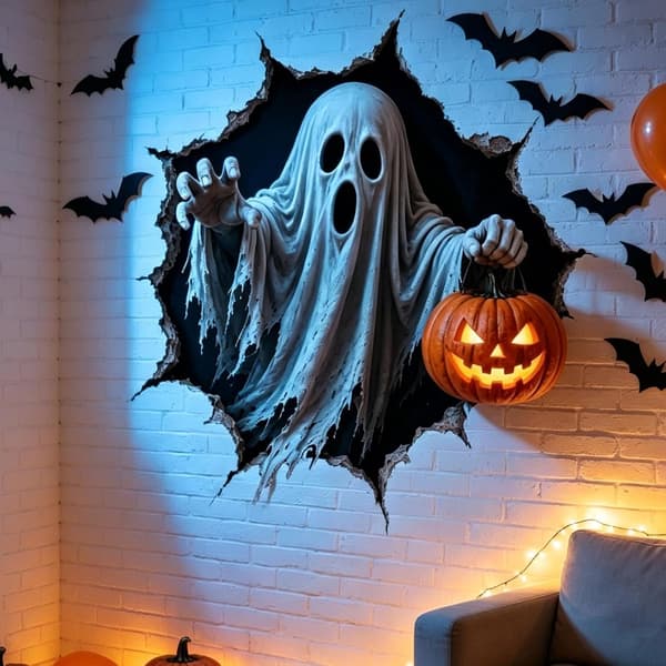 Halloween Spooky-Themed Wall Decals for Home Decor, Halloween 3D Wall Decals - F