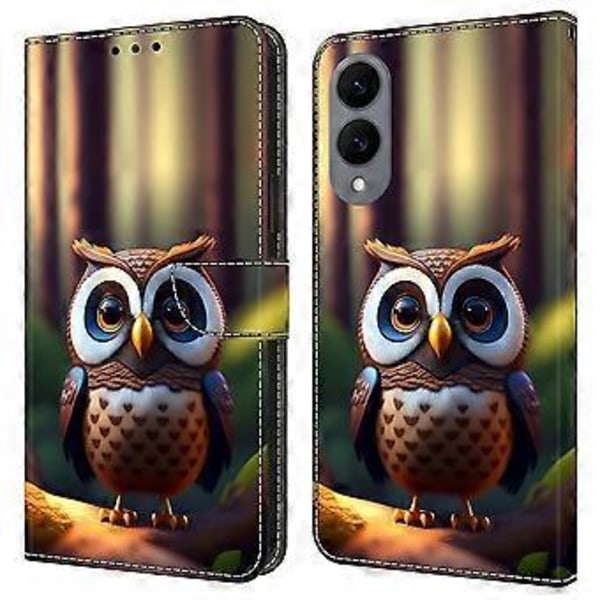 Læderetui med mønstertryk, pung og stativ til Samsung Galaxy S25 Edge Brown Little Owl