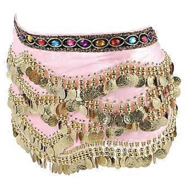 1 stk. Kreativ dame nederdel mavedans hoftetørklæde med diamantmønter til kvinder damer piger (pink) Pink