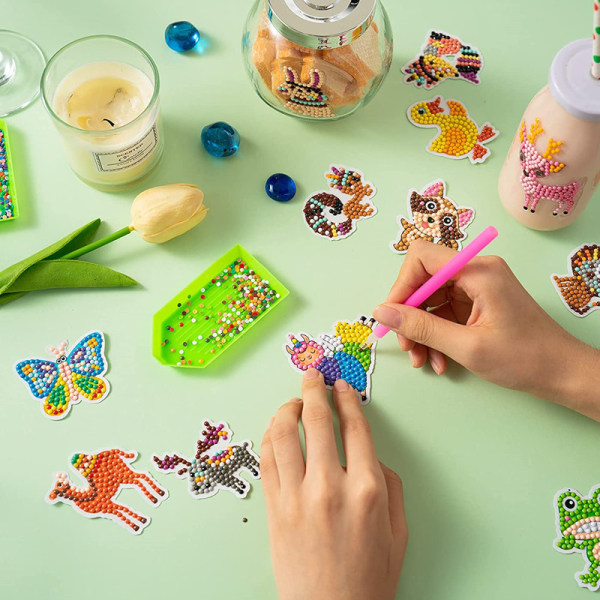 44 Pieces Diamond Painting Animal Stickers, Mosaic Kit for Kids,