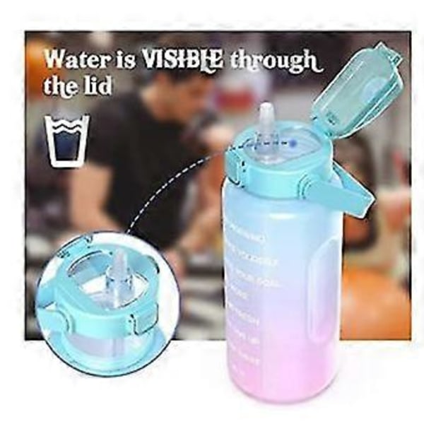 2000ML Sports Vandflaske Gradient Farve Stor Kapacitet Vandflaske pink
