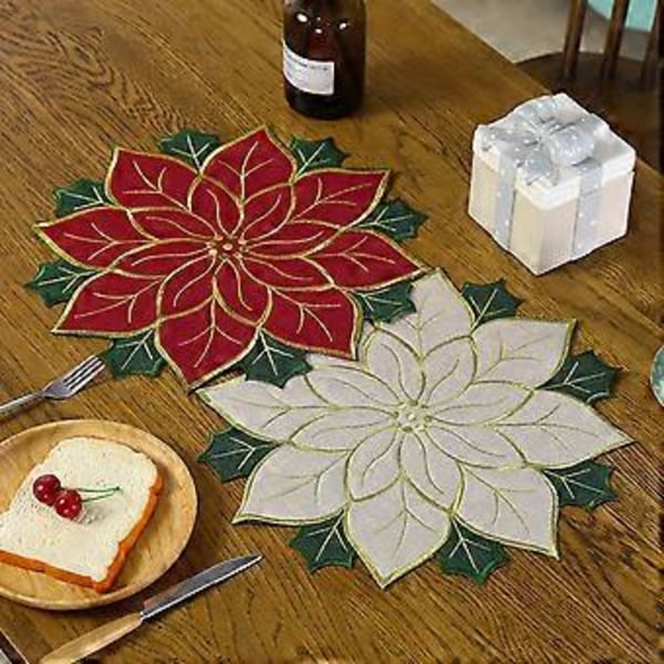 40 cm sølvfarget hvit lin med svamp Jule-Kristtornblad rød frukt spisebrikke limited edition rød med grønn isolasjonsmatte dekorasjonsplatebrikke Jul