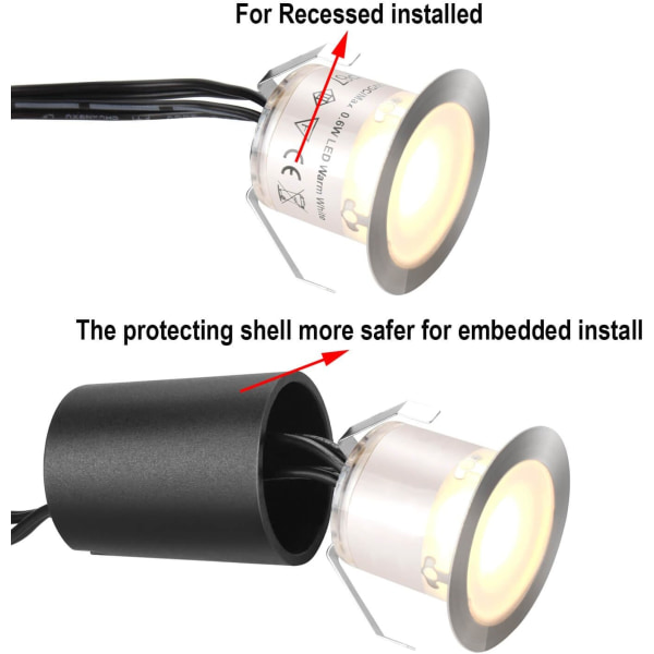 10 Recessed LED Deck Light Kits with Protective Shell, 32mm, 10