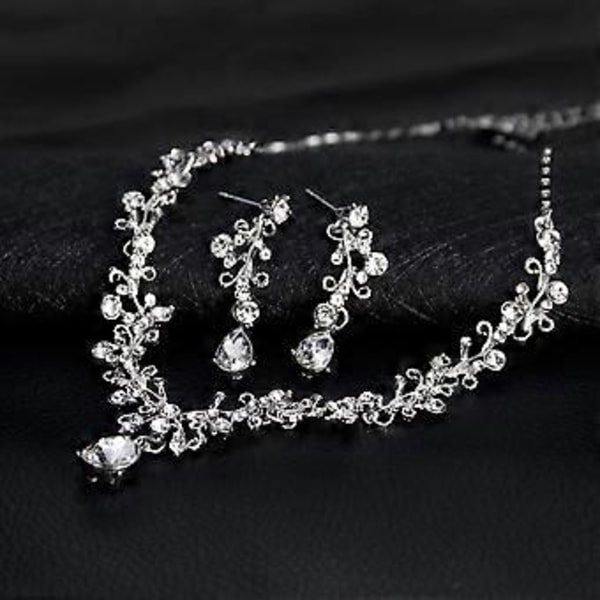 Klar Krystal og Cubic Zirconia Halskæde og Øreringe Smykkesæt til Kvinder Bryllupstilbehør
