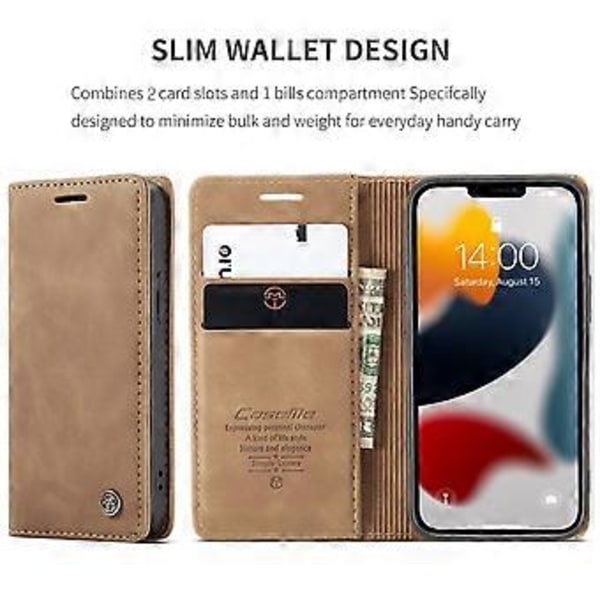 CaseMe-013 Læder Etui Til iPhone 13 Til iPhone 13 Brown