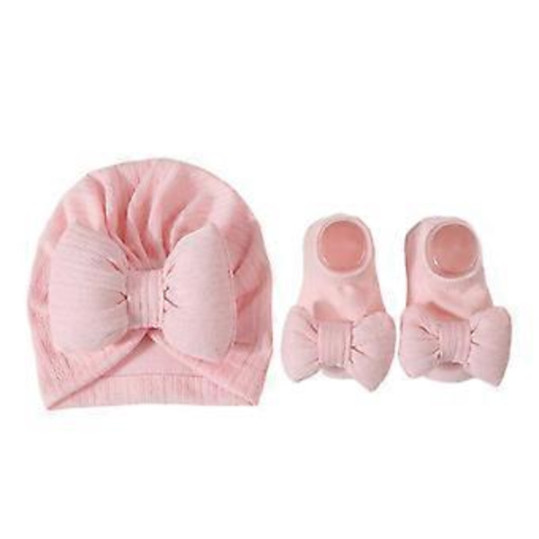 Vauvan hattu- ja sukkasetti, vastasyntyneen lyhytvartinen sukka ja turbaanihattu, muodikas myssy, trendikkäät asusteet 0–3-vuotiaille, vaaleanpunainen light pink