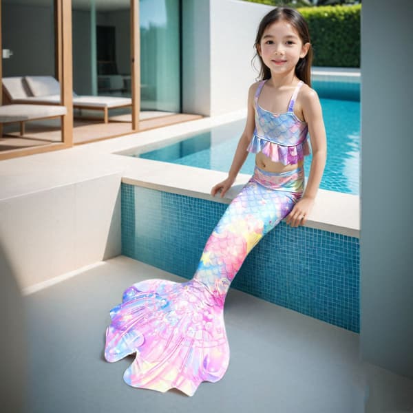 130cm Sjöjungfru Barnbaddräkt för Flickor - Fishtail Prinsessdräkt