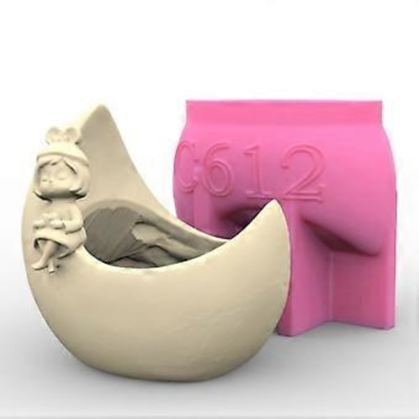 Penholder Blomsterpotter Silikoneform Månepige Epoxy Resin Form DIY Dekorationsværktøj Gips Håndværk Gipsfremstillingsforsyning