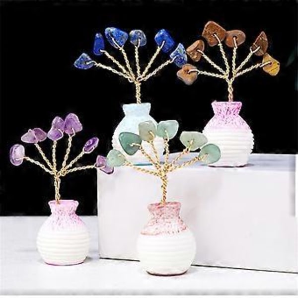 Kristalli FengShui Rahapuu Koristeet Mini Parantavat Jalokivet Bonsai Puu Figuriinit Keraamisella Maljakolla Kodin Sisustus 1