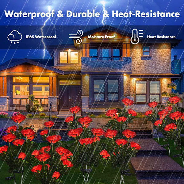 2-pak (Rose Red) Solcelled Hagebelysning Dekorativ Vanntett Utendørs