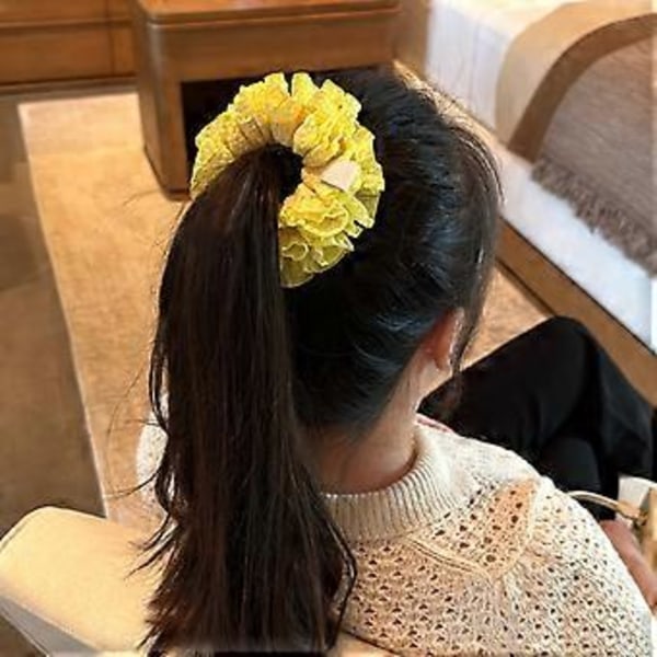 Æstetiske Scrunchies Elastisk Flerlags Blonde Hårreb Bryllupsfest Strand Hovedbeklædning Store Knolde Hårelastik Ternet Scrunchy Sort Black