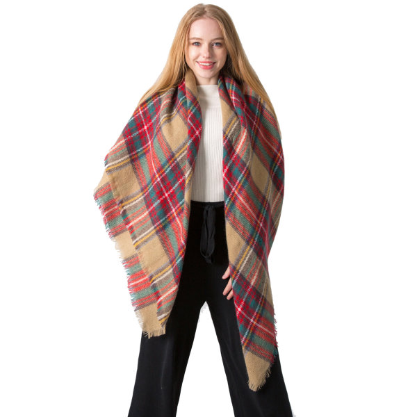 Off-Gray Grid Tørklæde Kvinders Imitation Cashmere Varm Efterår Vinter