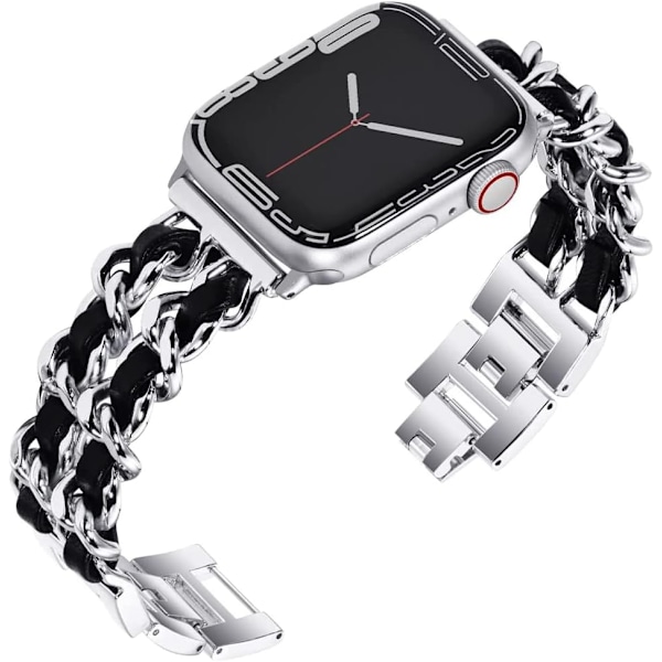 Musta hopeinen 38/40/41mm, rannekoru Apple Watch -sarjaan 9/sarjaan