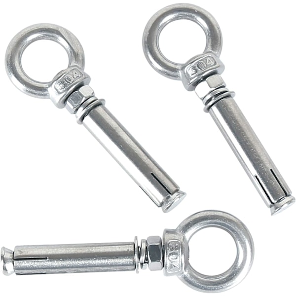 Expansionsbultar M8 x 90mm Stålsleeve Öglebult 304 Rostfritt Betong Expanderande Ankare Ögleskruvpinnar Bultar 5-Pack