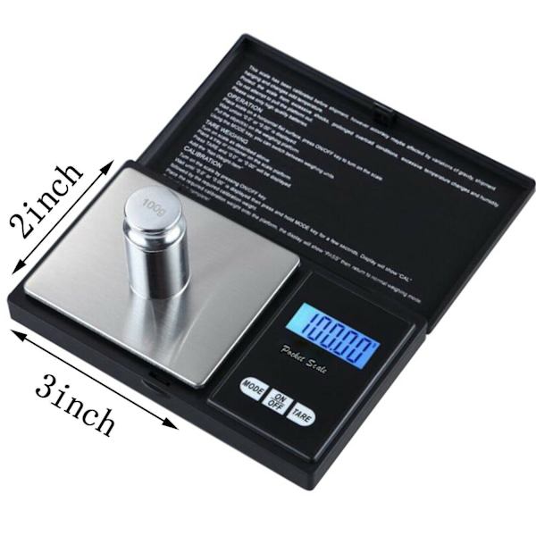 Digital lommeskala, 1000g/0,1g Gram skala, Mini skala Gram og